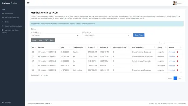 Employee Duty Tracking system